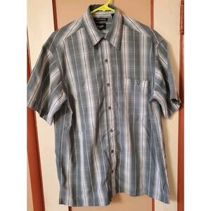 Men's Haggar Luxury Microfiber Black Striped Dress Shirt M